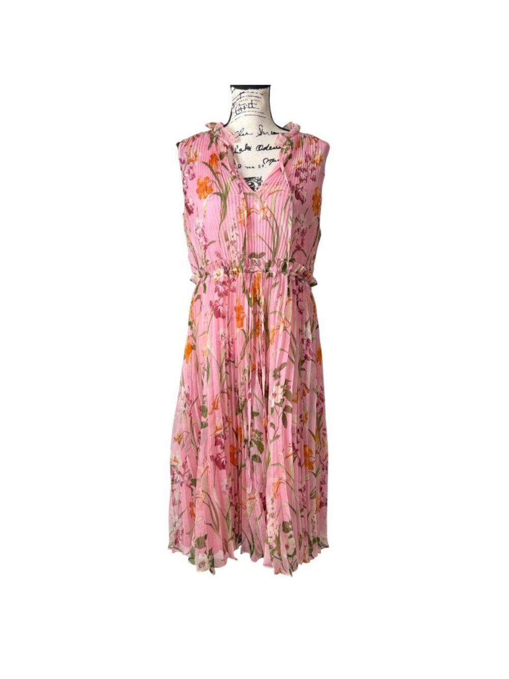Christy Lynn Womens Size M Sleeveless Midi Dress Pleated Pink Floral